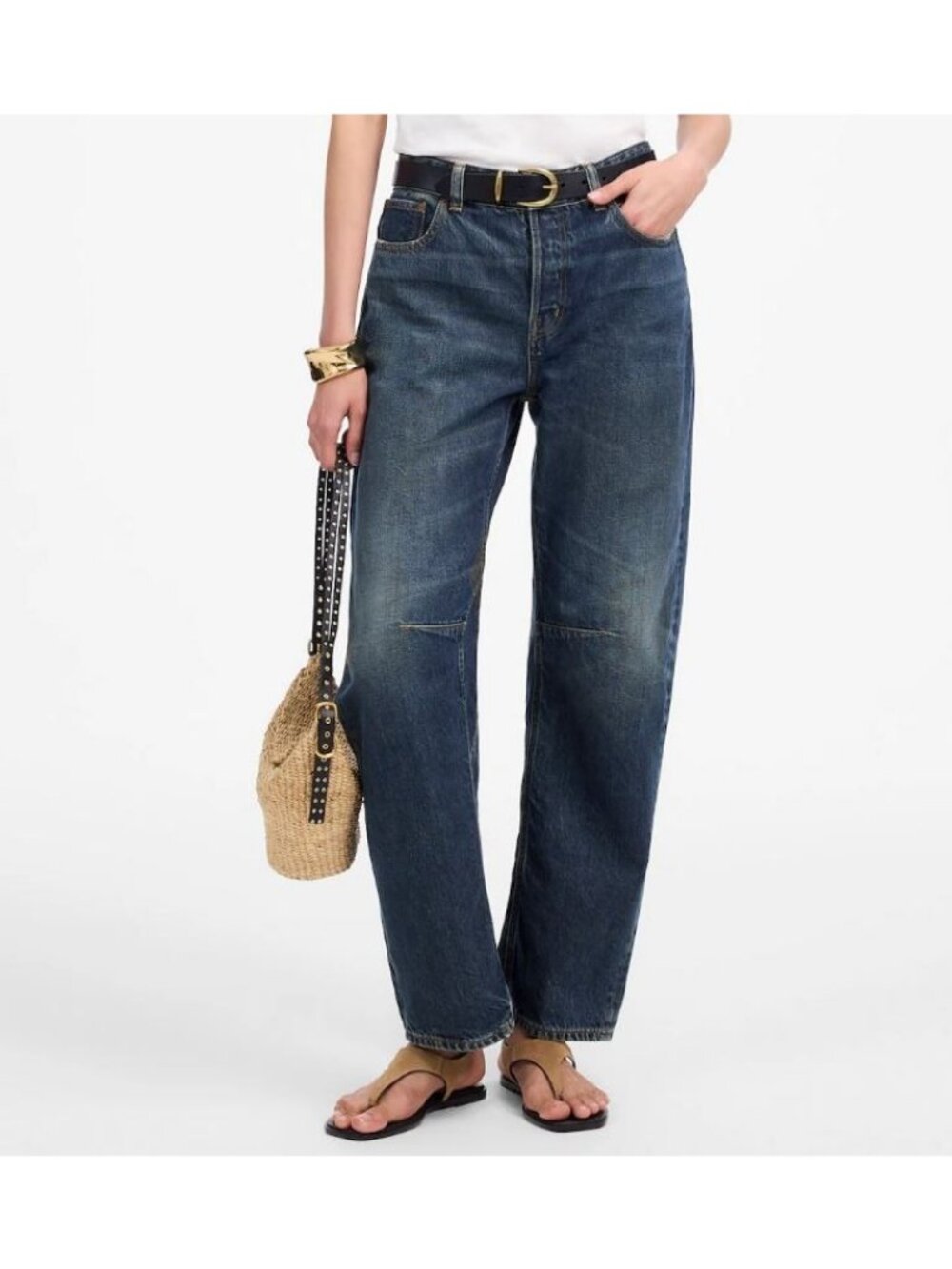 Madewell NV705 The Tall Darted Barrel-Leg Jean Danver Wash Blue Size 31T NWT